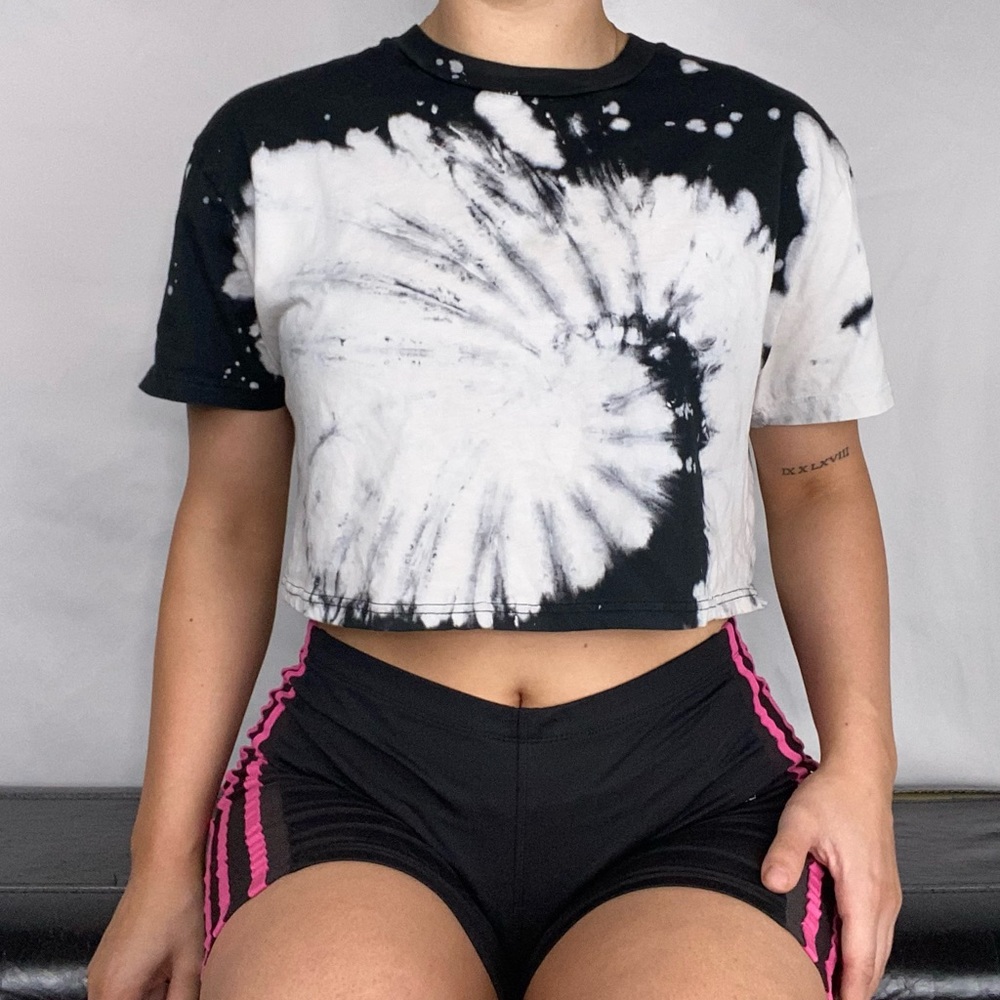 Topshop Black and White Tie-Dye Crop Top